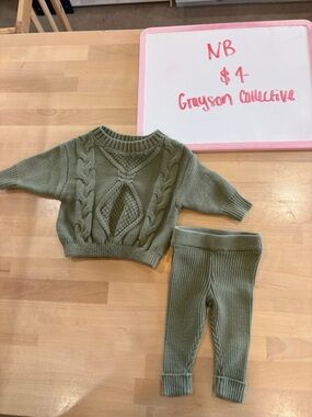 Grayson Collective Olive Knit Baby Matching Set - Sweater & Pants